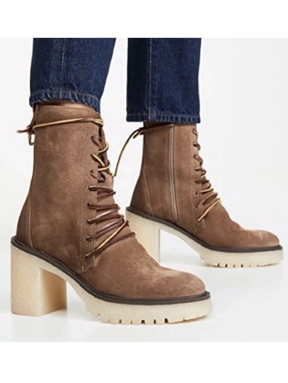Free People Women Boots Dylan Lace Up Tan Brown Size 9 Suede Hiking Combat